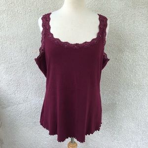 Gitano 18/20W Burgundy Ribbed Lace Tank Top